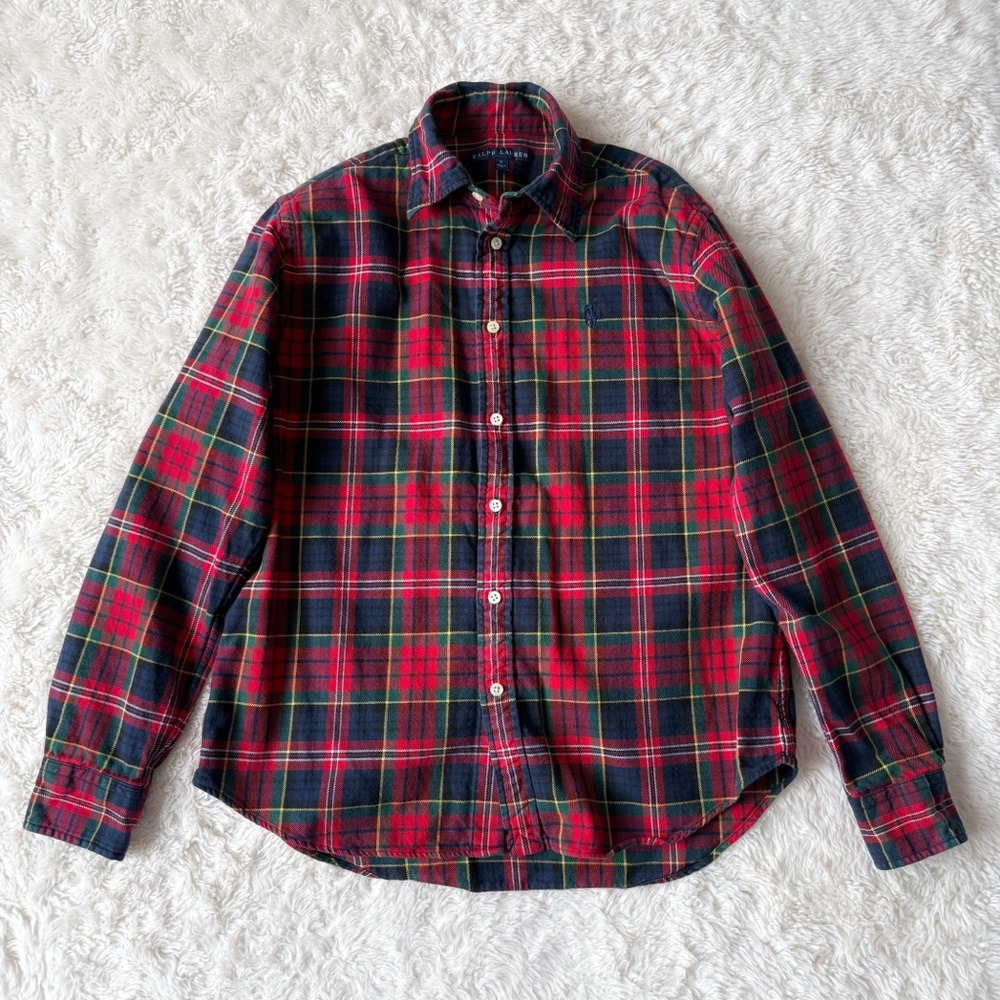 RALPH LAUREN Youth Boys12 Flannel Button Down Polo long Sleeve Shirt Classic